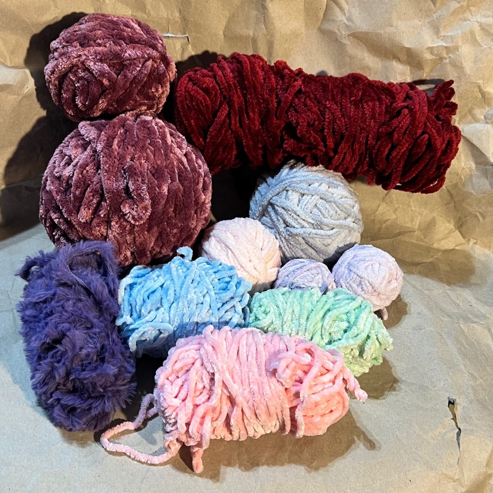 Mixed Lot Chenille Faux Fur Yarn Multicolor Soft Plush Crafting Supply